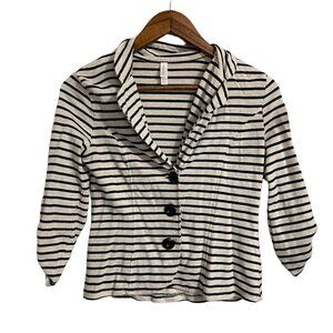 Xhilaration Womens Black Striped Roll Tab Sleeve Button Semi Cropped Blazer XS